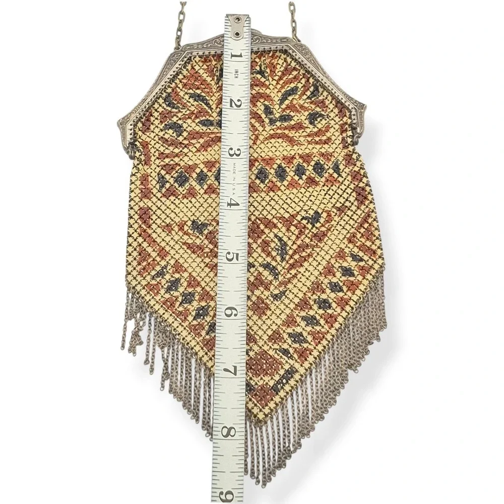 Antique Mandalian Art Deco Enamel Mesh Flapper Purse Red Black Yellow Beige 20s